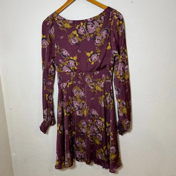 Not For Sale Free People Women Dress Purple S Morning Light Floral Mini Polka - Picture 7 of 11